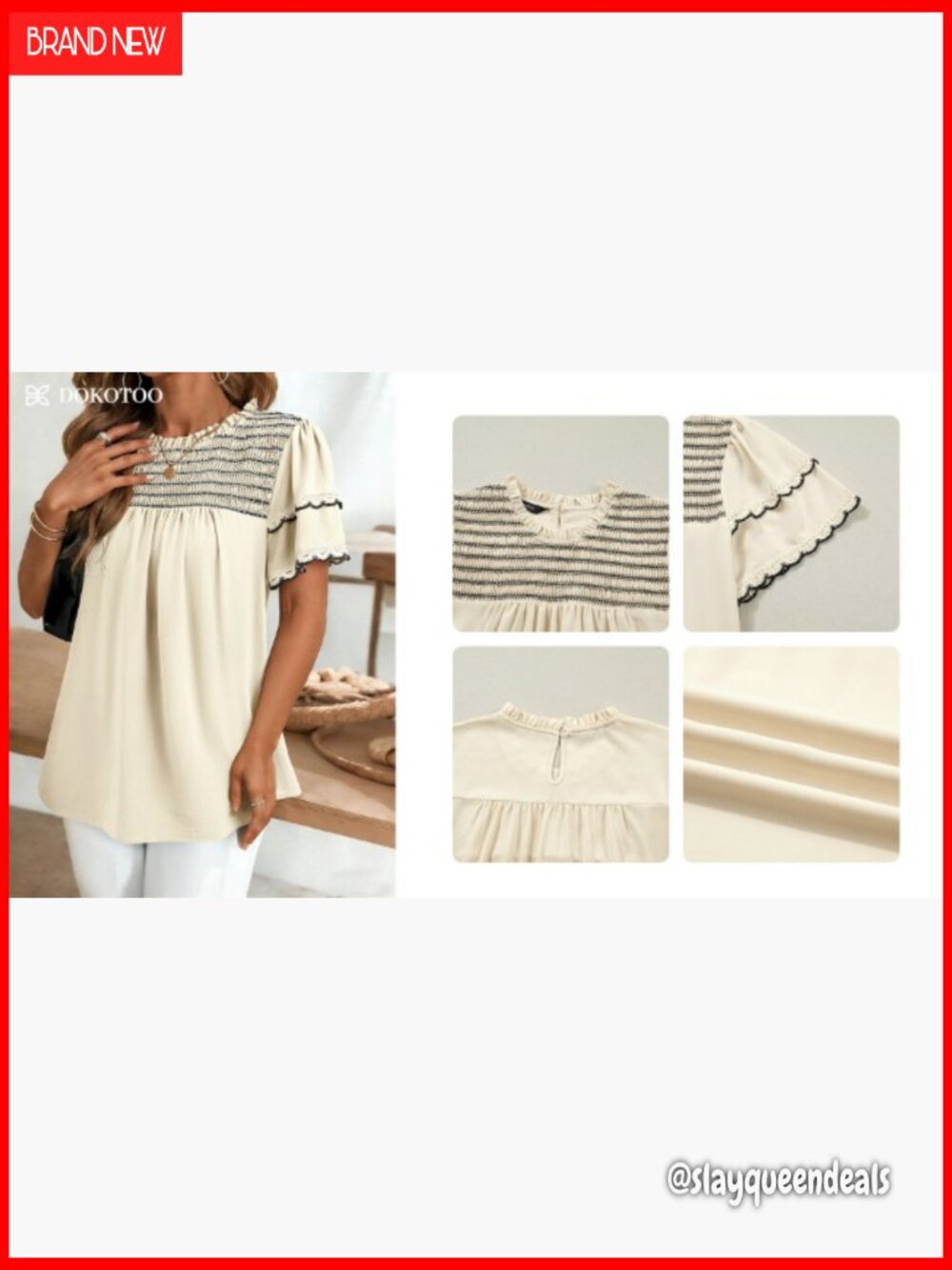 Women Crewneck Ruffle Short Sleeve Blouse Flowy Boho Top - Picture 7 of 7